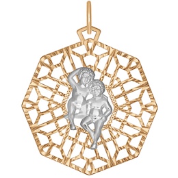 Подвеска знак зодиака из комбинированного золота с алмазной гранью «Близнецы» 033729