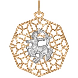Подвеска знак зодиака из комбинированного золота с алмазной гранью «Стрелец» 033735