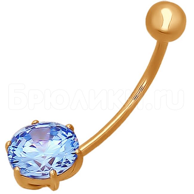 Пирсинг в пупок из золота с голубым фианитом 060006