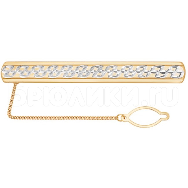 Золотой зажим для галстука со ступенями и алмазной гранью 090024