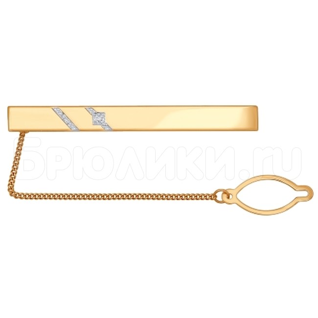 Зажим для галстука из золота с двумя дорожками фианитов 090041