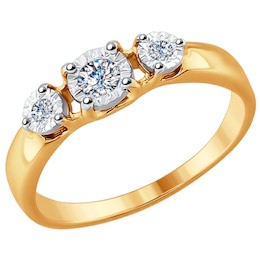 Кольцо из комбинированного золота с алмазной гранью с бриллиантами 1011626
