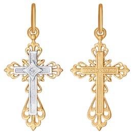 Крест из комбинированного золота с фианитом 120078