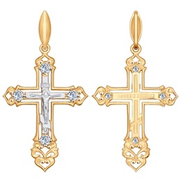 Крест из комбинированного золота с фианитами 120107