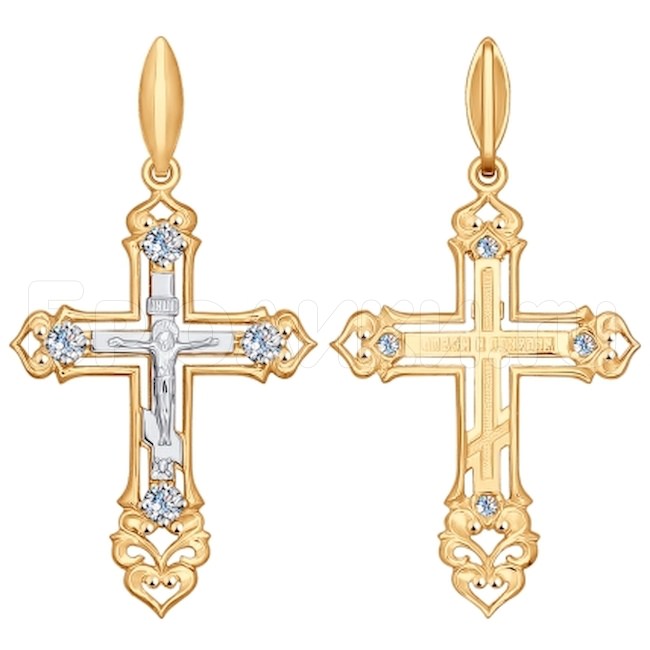 Крест из комбинированного золота с фианитами 120107