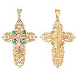 Крест из комбинированного золота с зелеными фианитами 120227