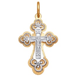 Крест из комбинированного золота с алмазной гранью 120314