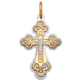Крест из комбинированного золота с алмазной гранью 120315