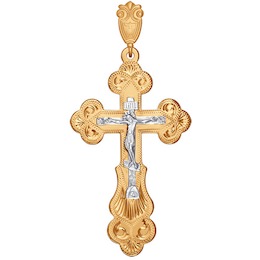 Крест из комбинированного золота с гравировкой 121008