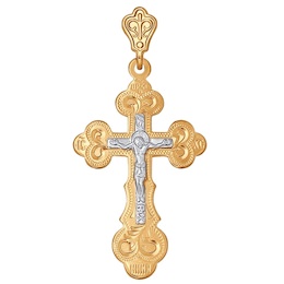 Крест из комбинированного золота с гравировкой 121022
