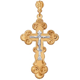 Крест из комбинированного золота с гравировкой 121043
