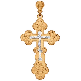 Крест из комбинированного золота с гравировкой 121044