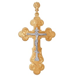Крест из комбинированного золота с гравировкой 121059