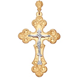 Крест из комбинированного золота с гравировкой 121061