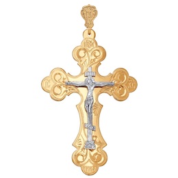 Крест из комбинированного золота с гравировкой 121062