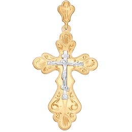 Крест из комбинированного золота с гравировкой 121087