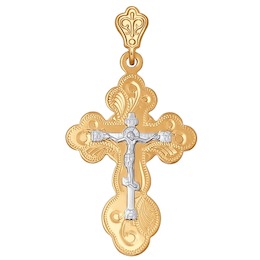 Крест из комбинированного золота с гравировкой 121089