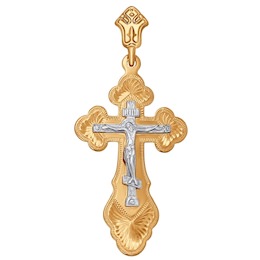 Крест из комбинированного золота с гравировкой 121098