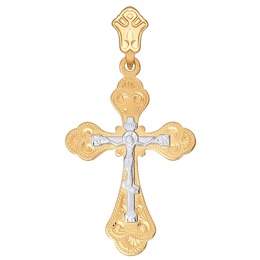 Крест из комбинированного золота с гравировкой 121099