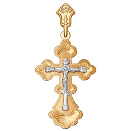 Крест из комбинированного золота с гравировкой 121106