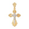 Крест из комбинированного золота с гравировкой 121124