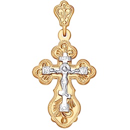 Крест из комбинированного золота с гравировкой 121158