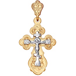Крест из комбинированного золота с гравировкой 121160