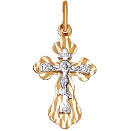 Крест из комбинированного золота с алмазной гранью 121192