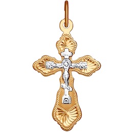 Крест из комбинированного золота с гравировкой 121213