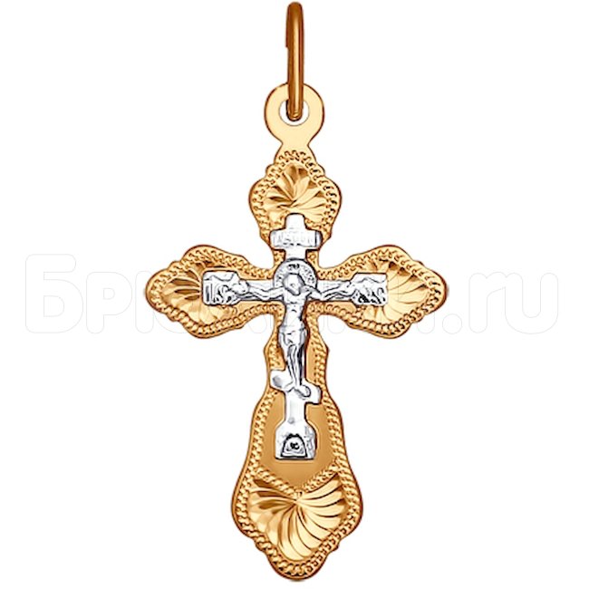 Крест из комбинированного золота с гравировкой 121213
