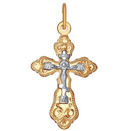 Крест из комбинированного золота с гравировкой 121214