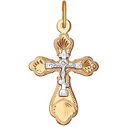 Крест из комбинированного золота с гравировкой 121217