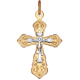 Крест из комбинированного золота с гравировкой 121222