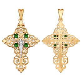 Крест из золота с зелеными фианитами 121280