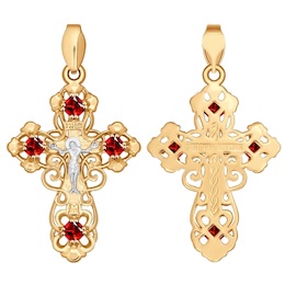 Крест из золота с красными фианитами 121287