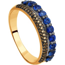 Кольцо из золота с коньячными бриллиантами и сапфирами 2011065