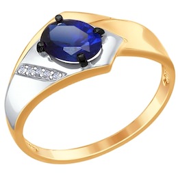 Кольцо из золота с бриллиантами и синим корунд (синт.) 6012088