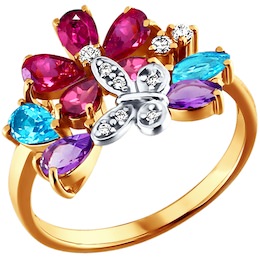 Яркое золотое кольцо с бабочкой 710185