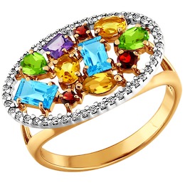 Золотое кольцо с миксом камней 711628