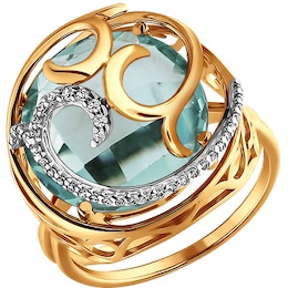 Кольцо из золота с зелёным аметистом и фианитами 712851
