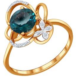 Золотое кольцо бабочка с топазом london blue 712863