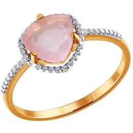 Тонкое золотое кольцо с розовым кварцем 713732