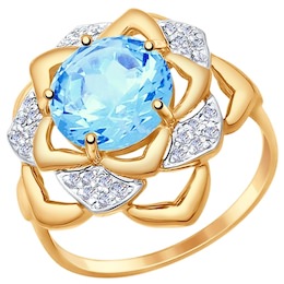 Кольцо из золота с голубым ситаллом и фианитами 714745