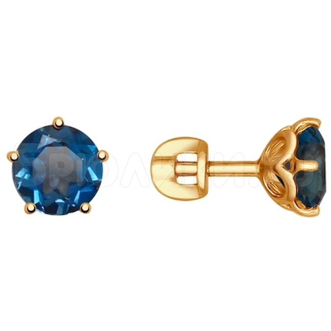 Серьги-пусеты из золота с синими топазами 725029