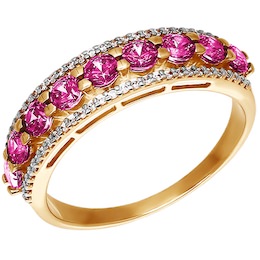 Золотое кольцо с кристаллами swarovski рубинового цвета 81010108