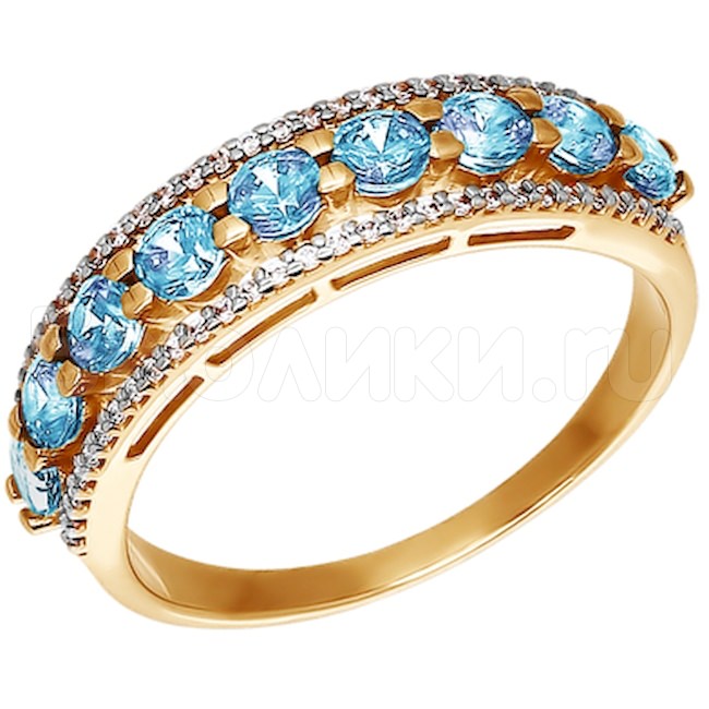 Золотое кольцо со swarovski zirconia голубого цвета 81010109