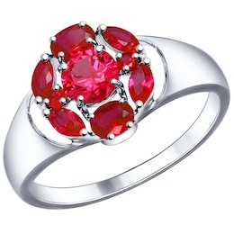 Кольцо из серебра с корундами рубиновыми (синт.) 84010011
