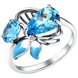 Кольцо с голубой эмалью и топазами 92010494