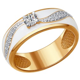 Кольцо из золочёного серебра с эмалью с фианитами 93010641