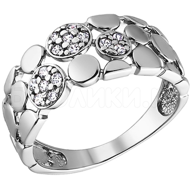 Кольцо из родированного серебра с фианитами 94010135